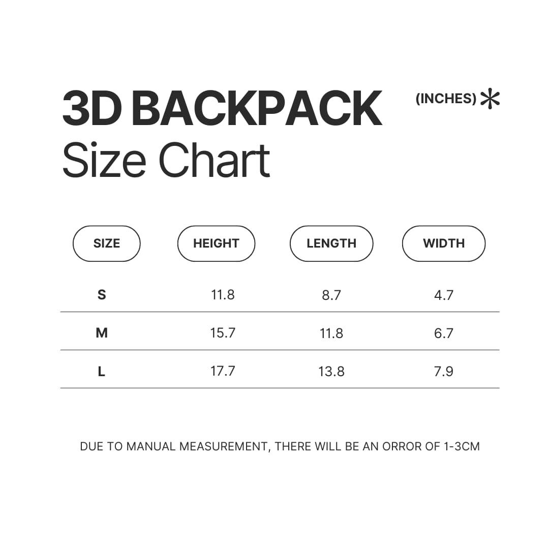 3D Backpack Size Chart - Adventure Time Merch