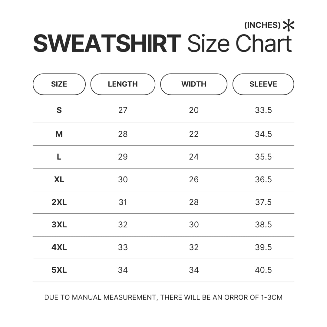 Sweatshirt Size Chart - Adventure Time Merch