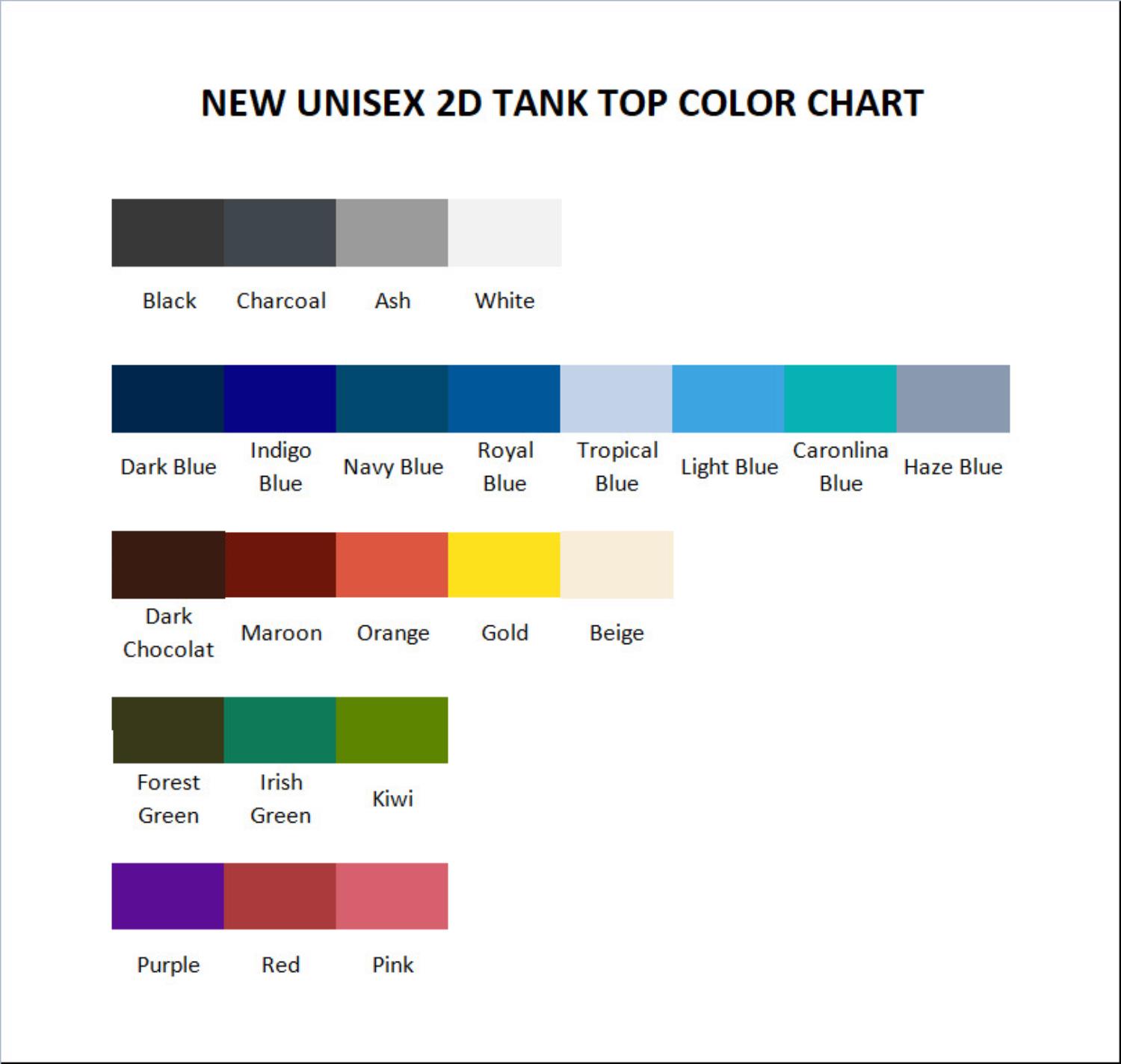 tank top color chart - Adventure Time Merch