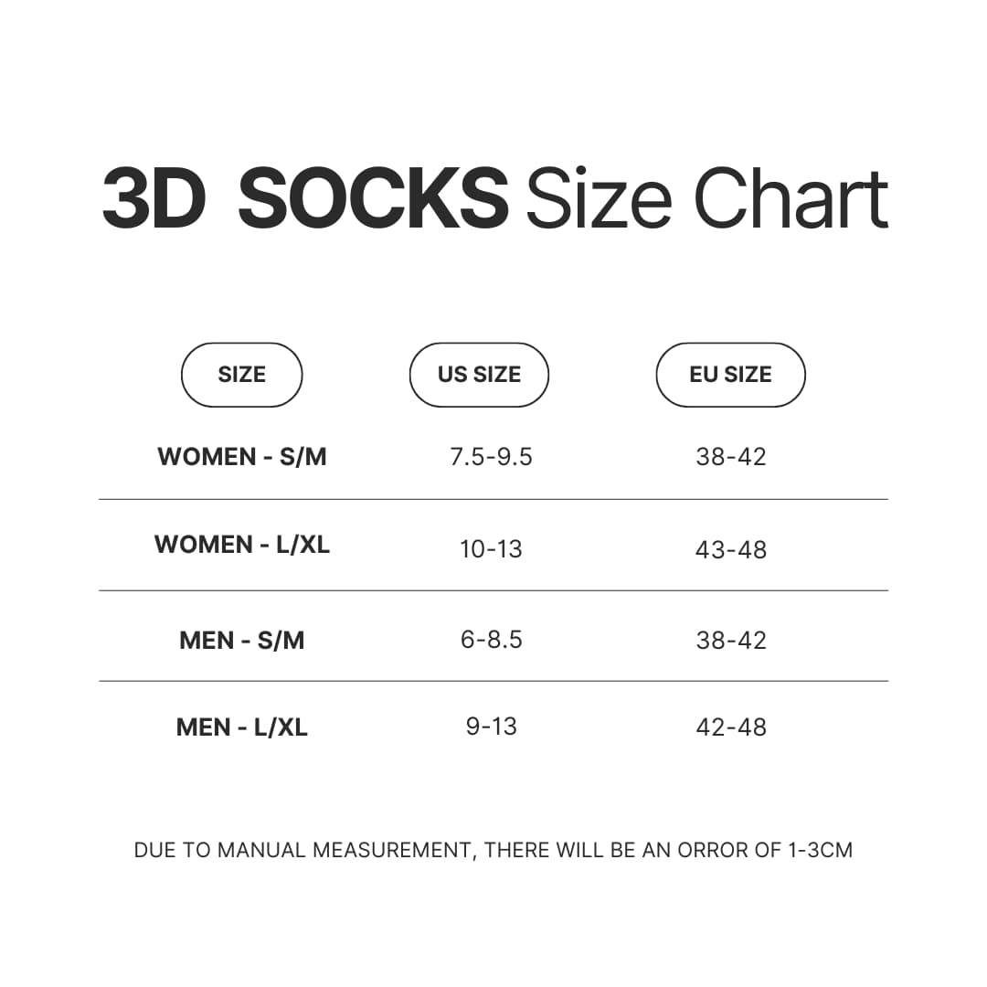 3D Socks Size Chart - Adventure Time Merch